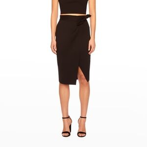 Susana Monaco Black Wrap Tie Waist Knee Length Pencil Skirt With Slit NWT XS